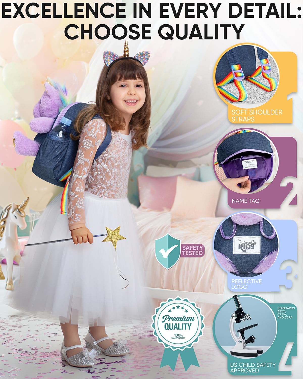 Mochila para niños pequeños Naturally KIDS con. Juguete de peluche...