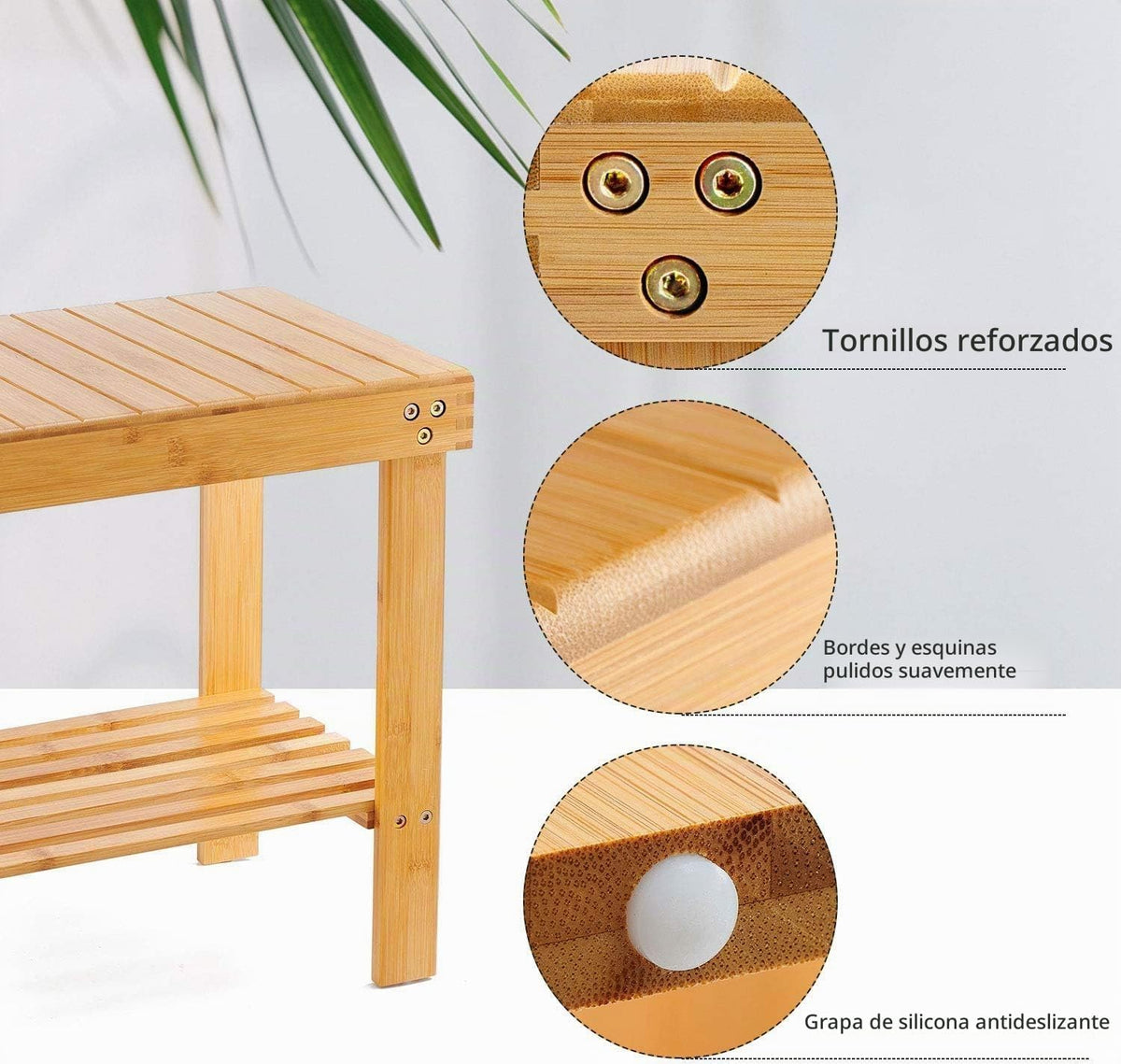 VaeFae Banco de ducha de bambú, taburete de asiento de banco de spa...