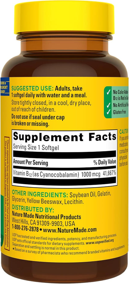 Nature Made Vitamina B12 1000 mcg, suplemento dietético para apoyo...