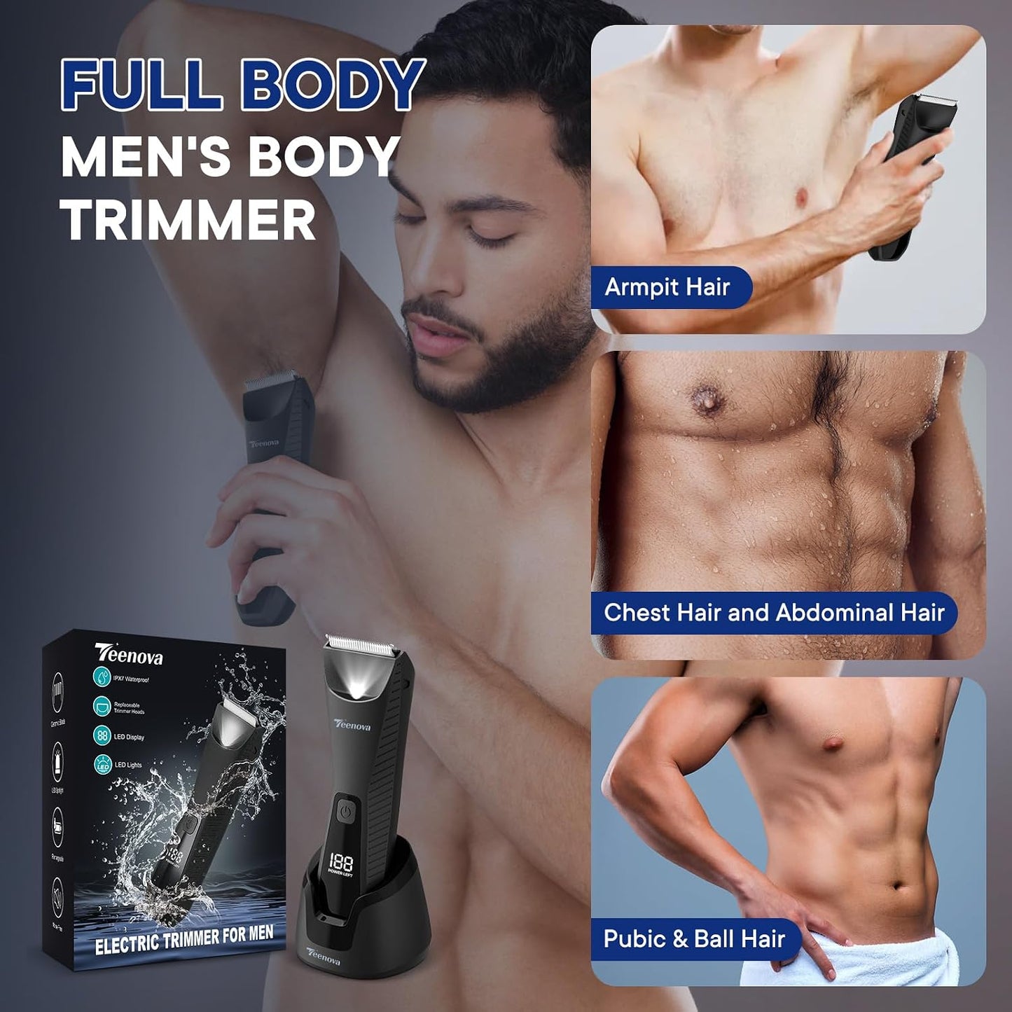 TEENOVA - Recortadora de vello púbico y corporal para hombre, afeit...
