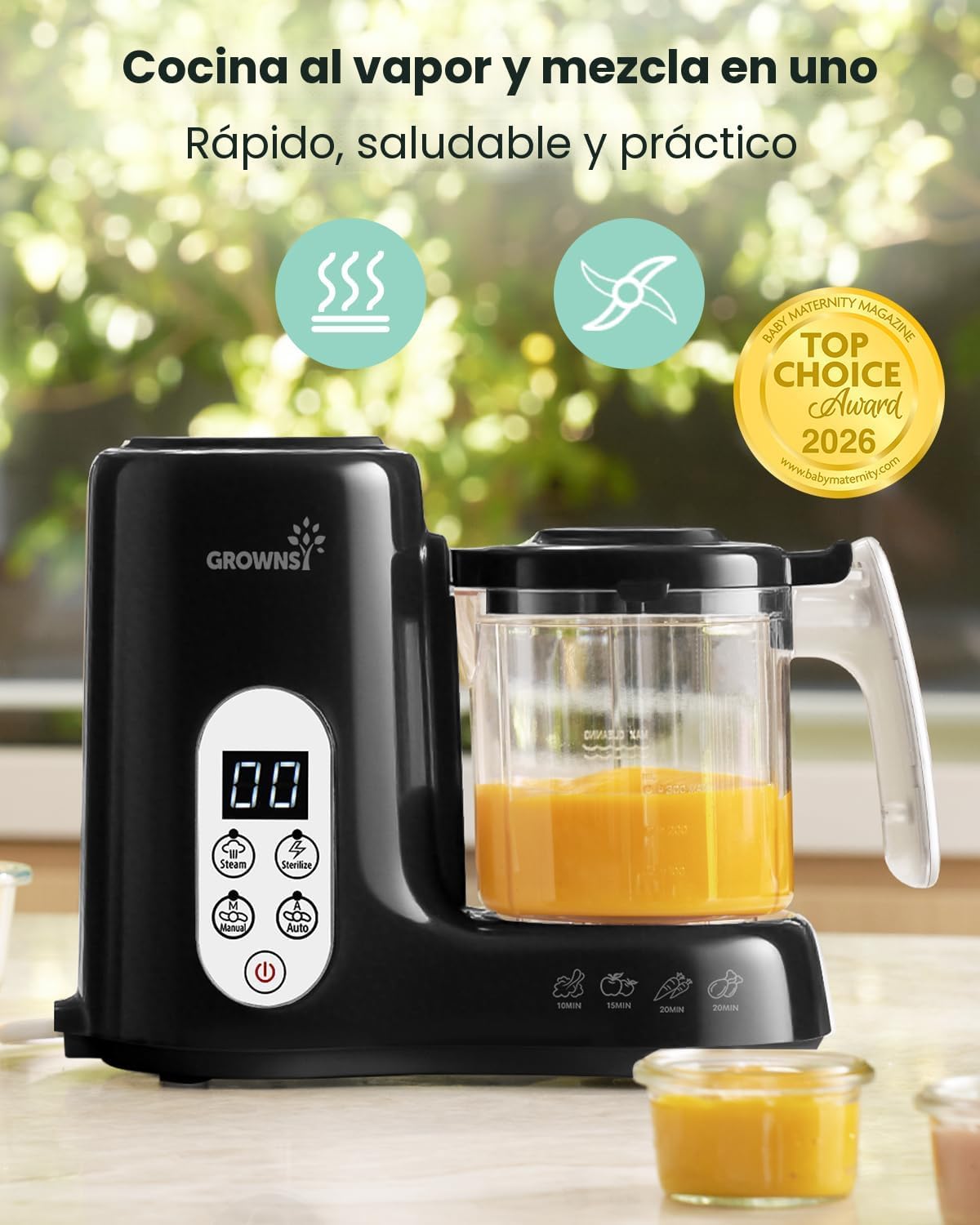 GROWNSY Fabricante de Alimentos para Bebés con Cesta de Vapor, Proc...