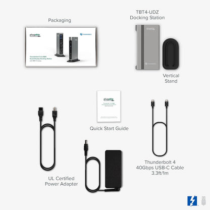 Plugable Base Thunderbolt 4 16 en 1: monitores 4K duales para MacBook Air/Pro M4/M5, carga de 100 W, 2 HDMI, 2 puertos DisplayPort, Ethernet 2.5G, 7 USB, lector de tarjetas MicroSD/SD, compatible con Windows y USB4