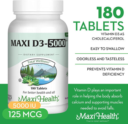 Suplemento dietético de vitamina D3 de 5000 UI - Fácil de tragar -...
