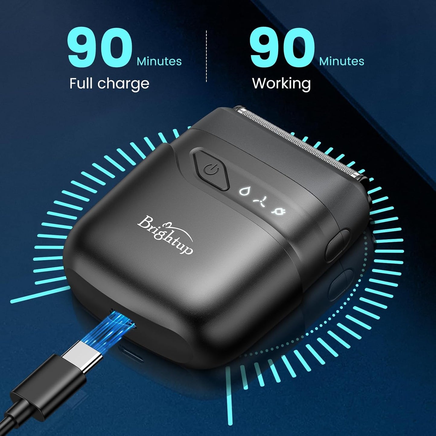 Brightup Afeitadoras eléctricas de aluminio para hombres, mini maquinilla de afeitar eléctrica para afeitarse la cara, afeitadora compacta de viaje con cuchillas flotantes, maquinilla de afeitar impermeable en húmedo y seco recargable por USB C