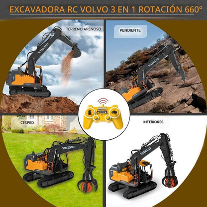 Double E Volvo - Excavadora de control remoto a escala 1:16, juguet...