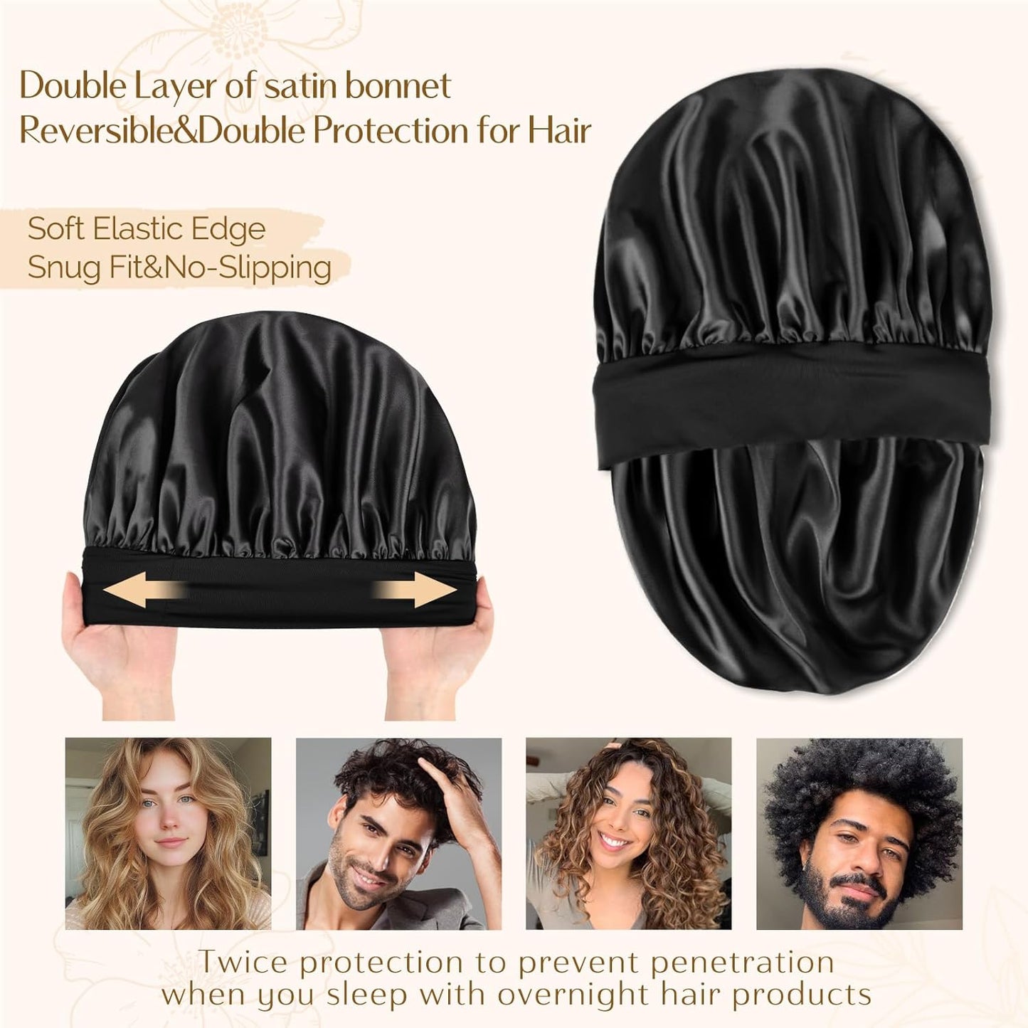 YANIBEST Gorro de seda para hombres y mujeres, gorro de satén de do...
