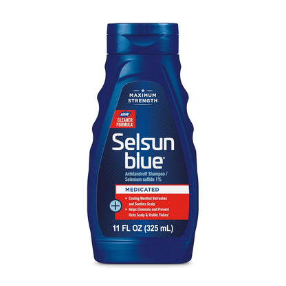 Champú Selsun Azul Medicado Máxima fuerza anti caspa, 11 onzas