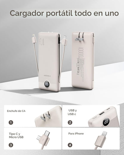 VEGER Cargador Portátil con Enchufe de CA Integrado y Cables, Todo...