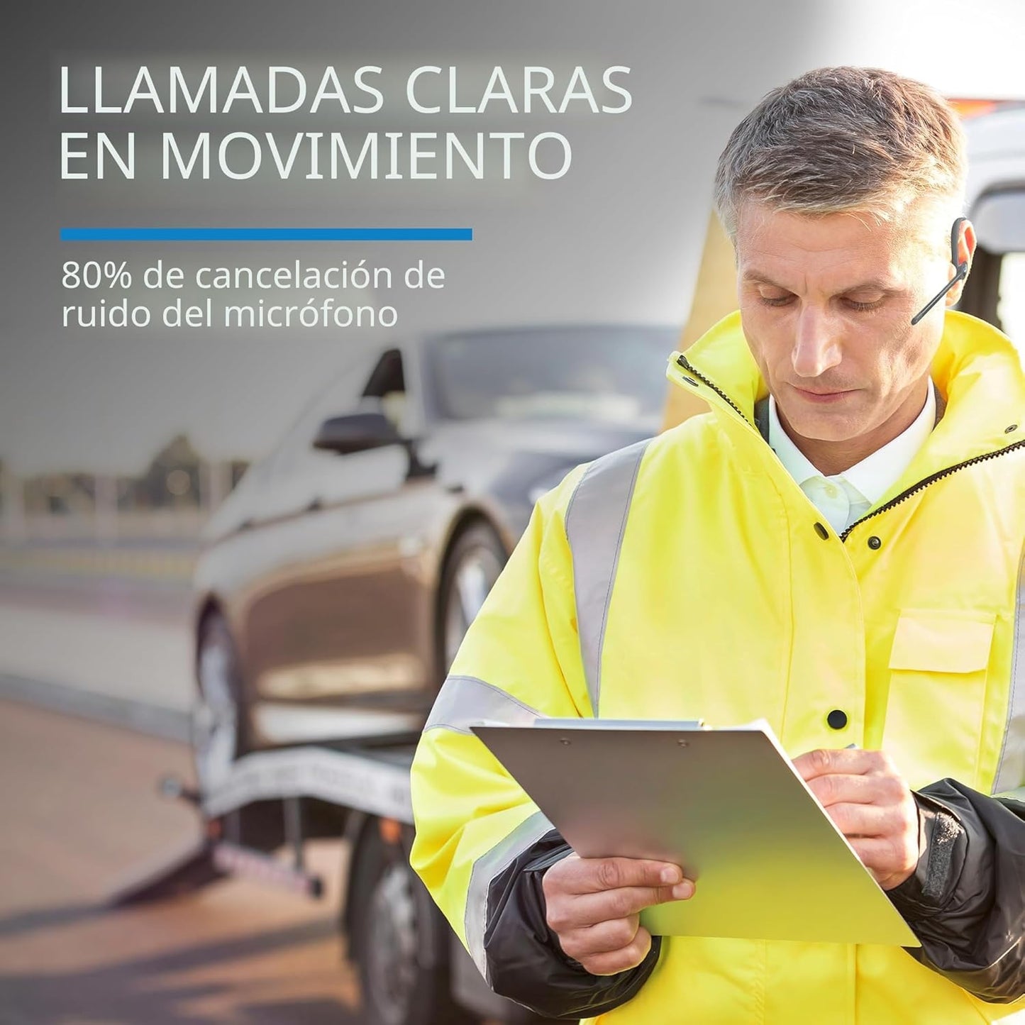 BlueParrott M300-XT SE - Auriculares inalámbricos Bluetooth mono con cancelación de ruido del 80% para trabajadores móviles y conductores de entrega, diseño compacto con protección IP54, tiempo de
