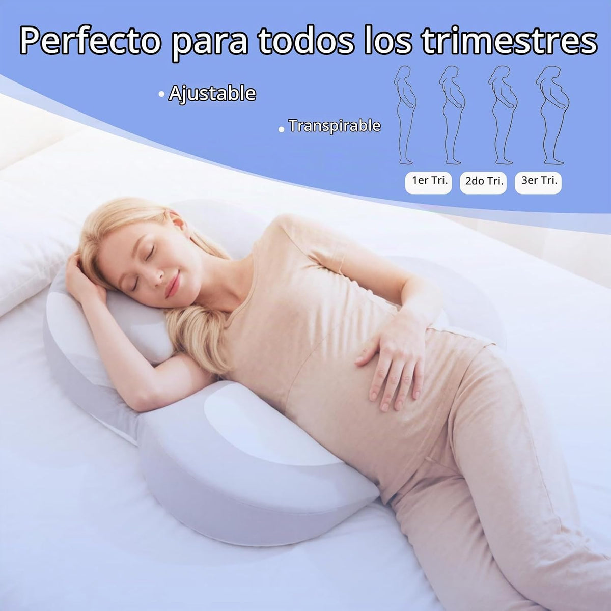 Almohada de embarazo de cuña para soporte del vientre, almohada de...