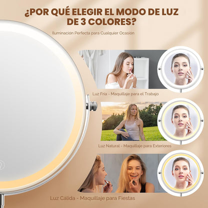Espejo de Maquillaje con Luces, Espejo de Tocador con Rotación 360°...