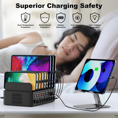 Estación de carga para múltiples dispositivos, estación de carga USB Cinlinso de 150 W/35 A, 16 puertos, organizador de cargador rápido para múltiples dispositivos, compatible con iPad, tableta, teléfono celular Kindle y otros dispositivos electrónicos