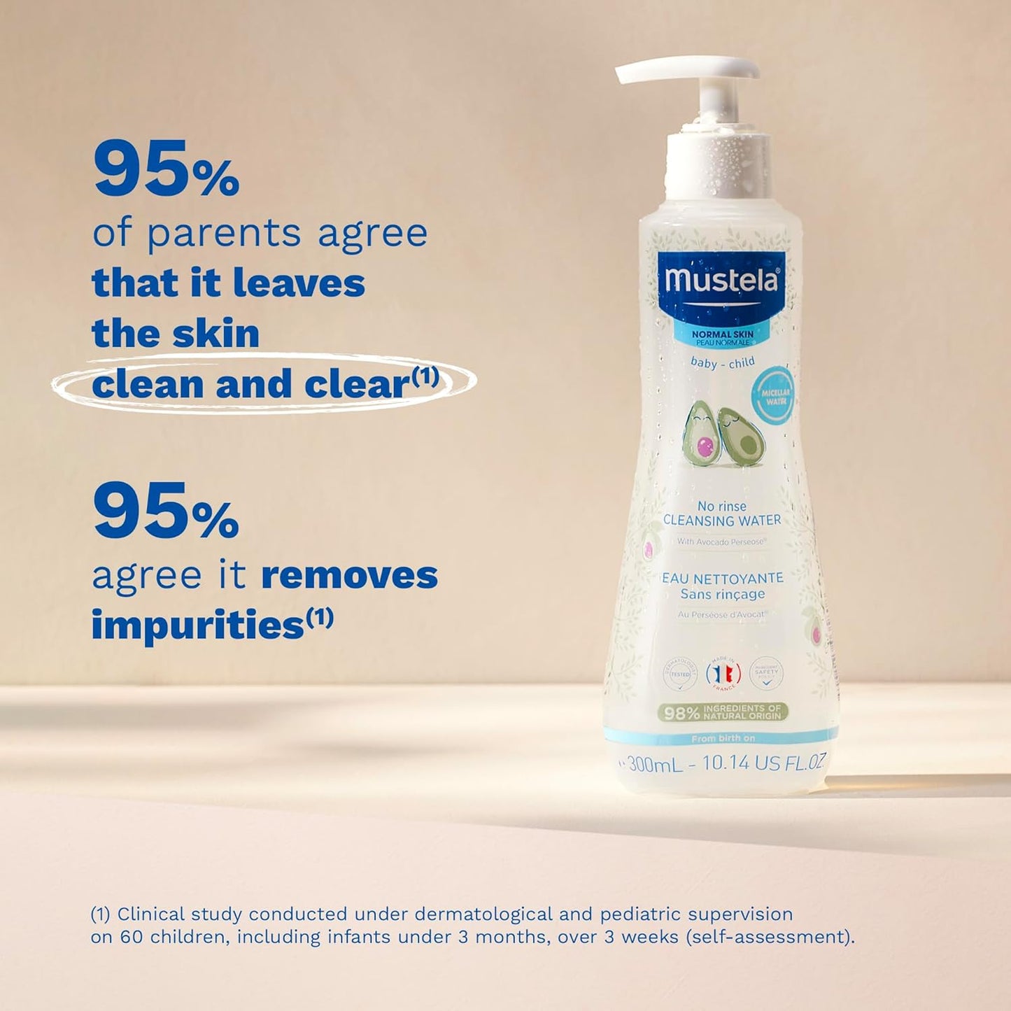 Mustela Agua limpiadora para bebés, agua micelar sin enjuague, con...