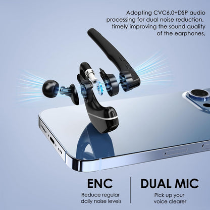 Auriculares Bluetooth V5.3, auricular inalámbrico con funda de carga de 1000 mAh, tiempo de conversación 96 horas, auriculares con cancelación de ruido manos libres con micrófono dual para