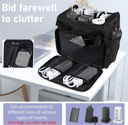 Bolsa organizadora de cables, caja organizadora de cables, bolsa de almacenamiento de cables electrónicos con divisor ajustable, bolsa de almacenamiento de cables grande para cable, cable, regleta de alimentación