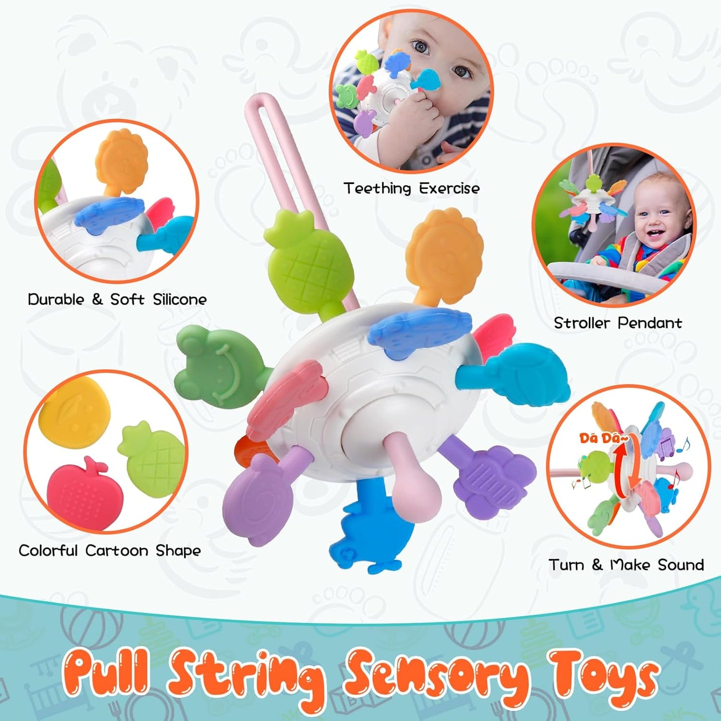 Juguetes Montessori para Bebés - Mordedor de Cuerda, Bloques Apilables, Contenedor de Formas Sensoriales, Diversión para la Hora del Baño Infantil, Juguetes 4 en 1 para Niños y Niñas
