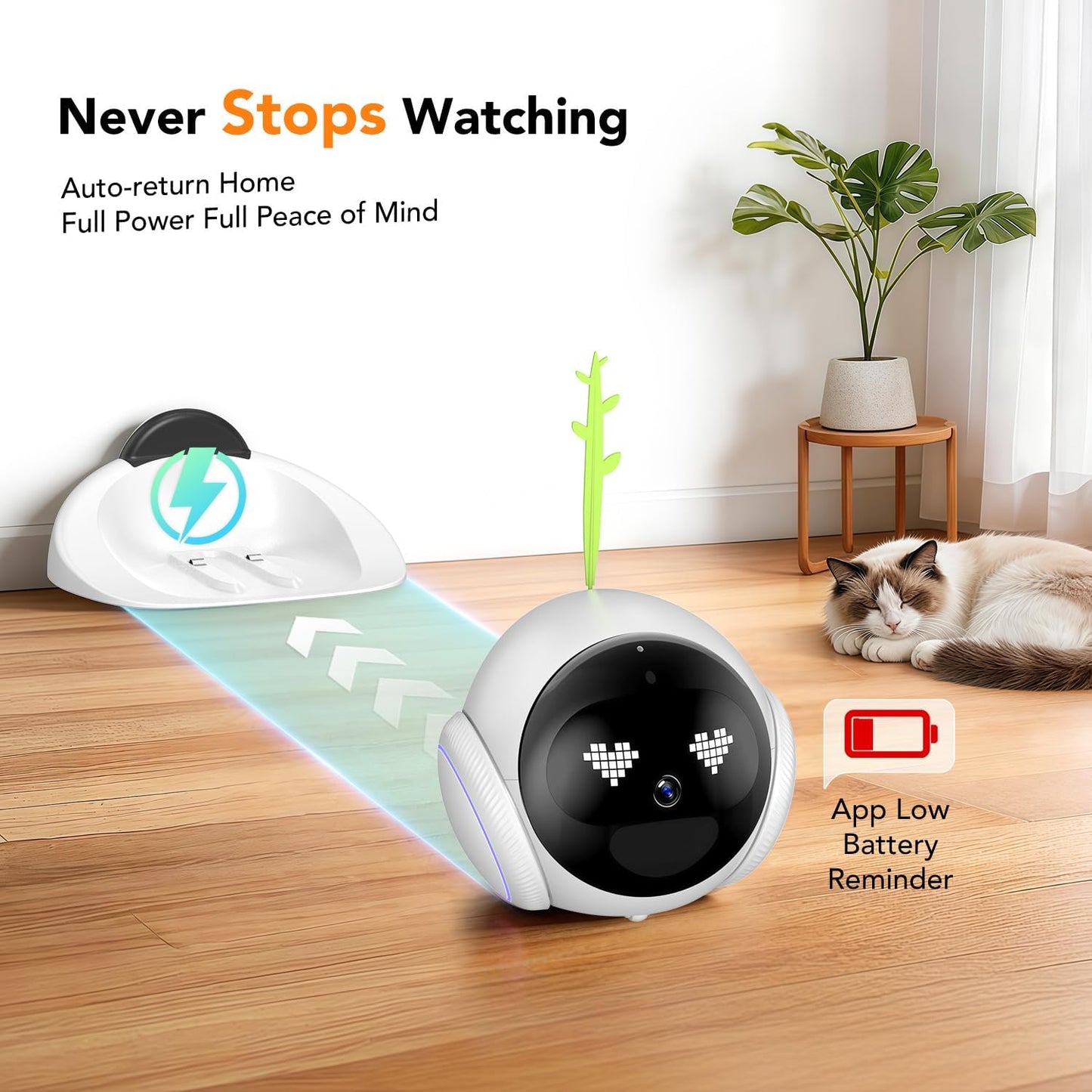 RPZ Cámara para mascotas para interiores, cámara para perros, robot...