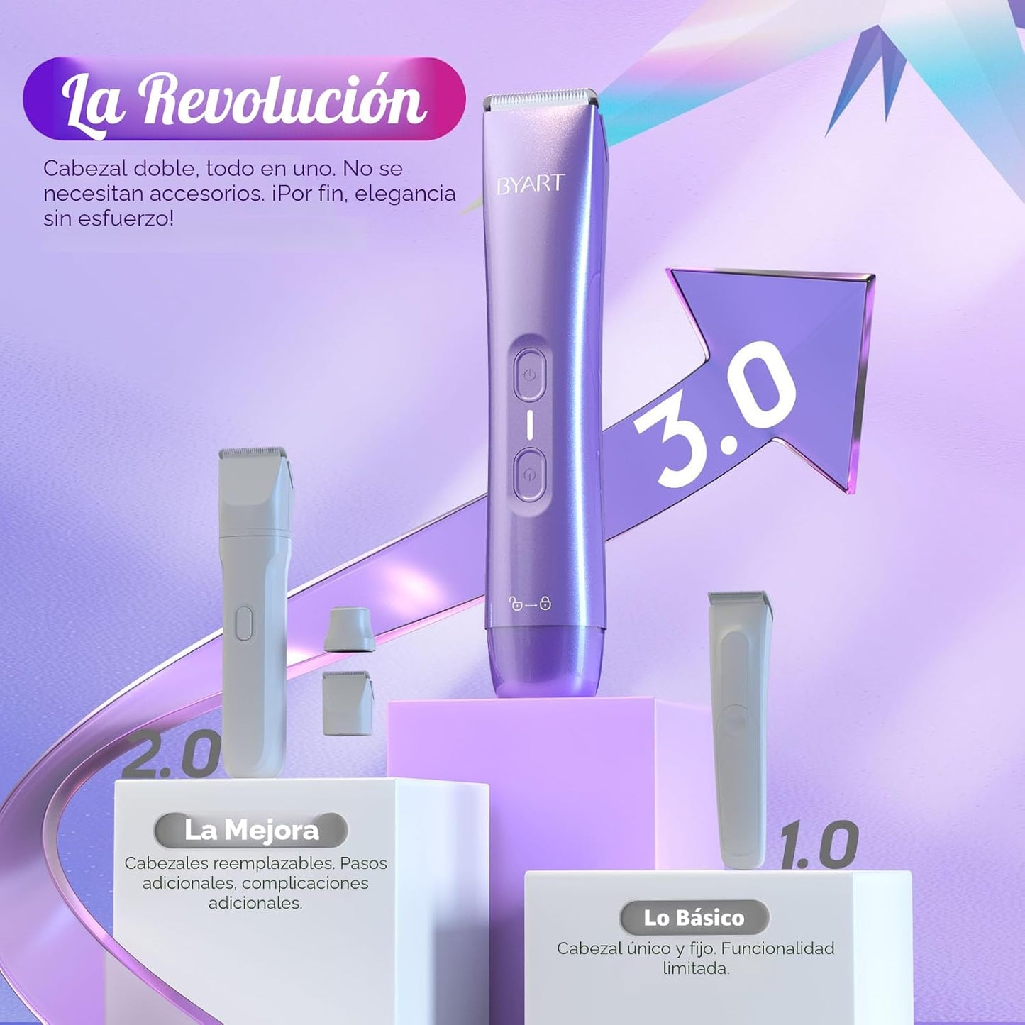 BYART Recortadora de bikini para mujer de doble cabeza, IPX7, resis...