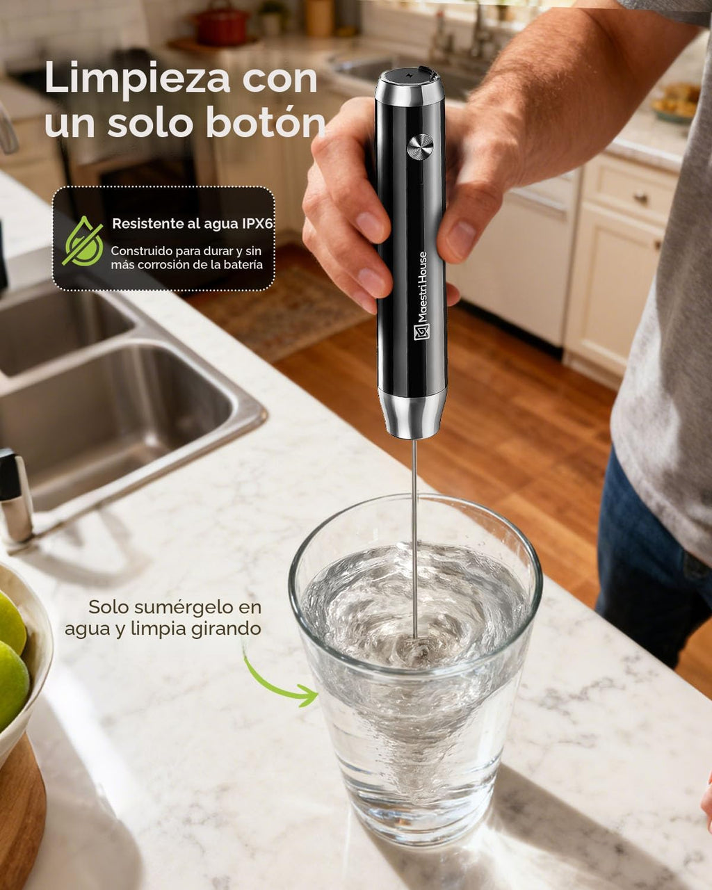Maestri House LunaFro - Espumador de leche recargable con soporte,...