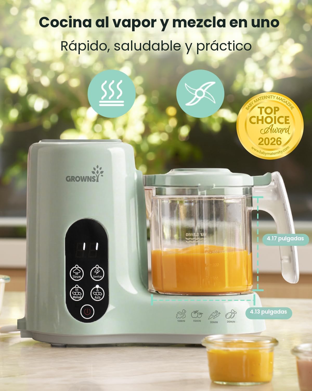 GROWNSY Procesador de Alimentos para Bebé con Canasta de Vapor, Pro...