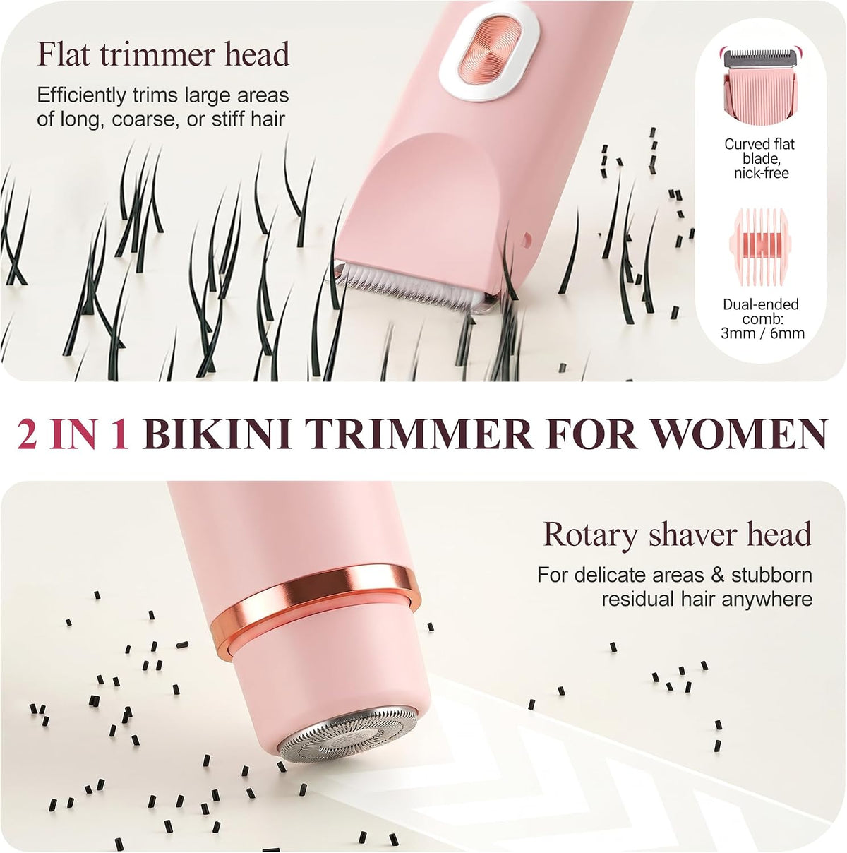 Lizzton Recortadora de bikini 2 en 1 para mujer, maquinilla de afei...