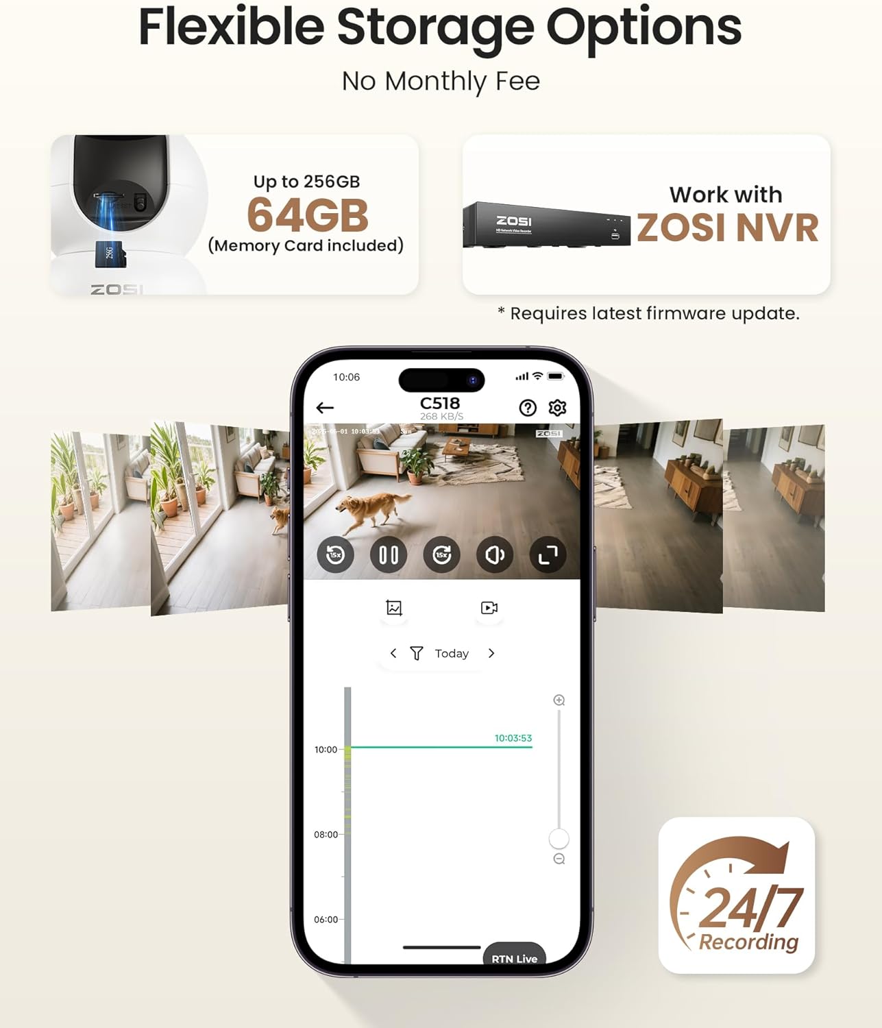ZOSI Cámara de seguridad para interiores 4K, C518 WiFi Pan\/Tilt pa...