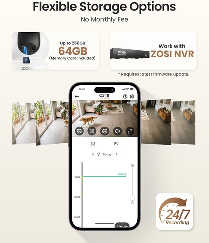 ZOSI Cámara de seguridad para interiores 4K, C518 WiFi Pan\/Tilt pa...