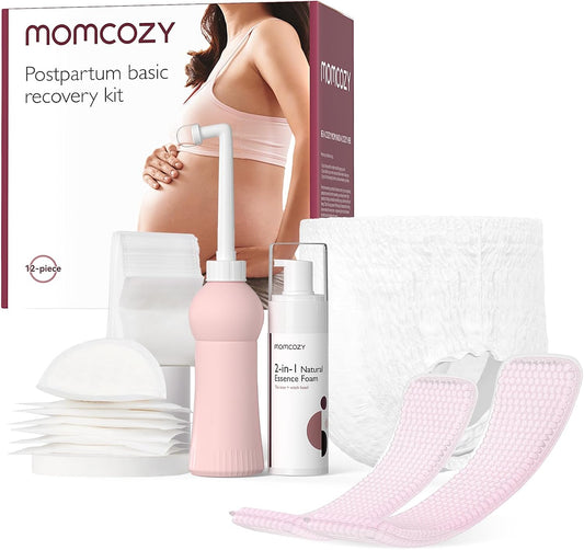 Momcozy Kit de Elementos Esenciales para Recuperación Posparto, Kit de Cuidado para Mamá en Trabajo de Parto y Parto, Ropa Interior Desechable Autoabsorbente, Almohadillas de Lactancia para Pezones