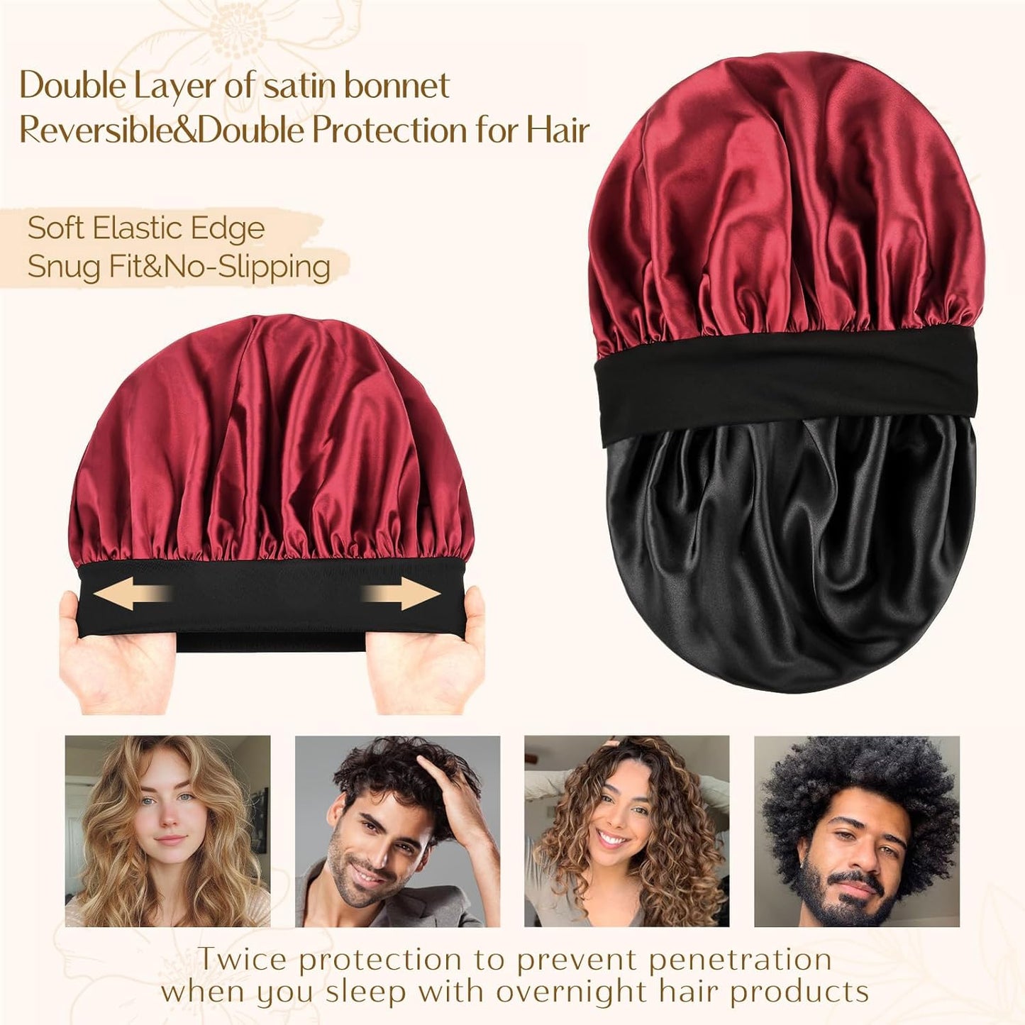 YANIBEST Gorro de seda para hombres y mujeres, gorro de satén de do...