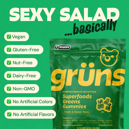 Gruns Gomitas Super Greens Sin Azúcar para Adultos, Ositos de Goma...