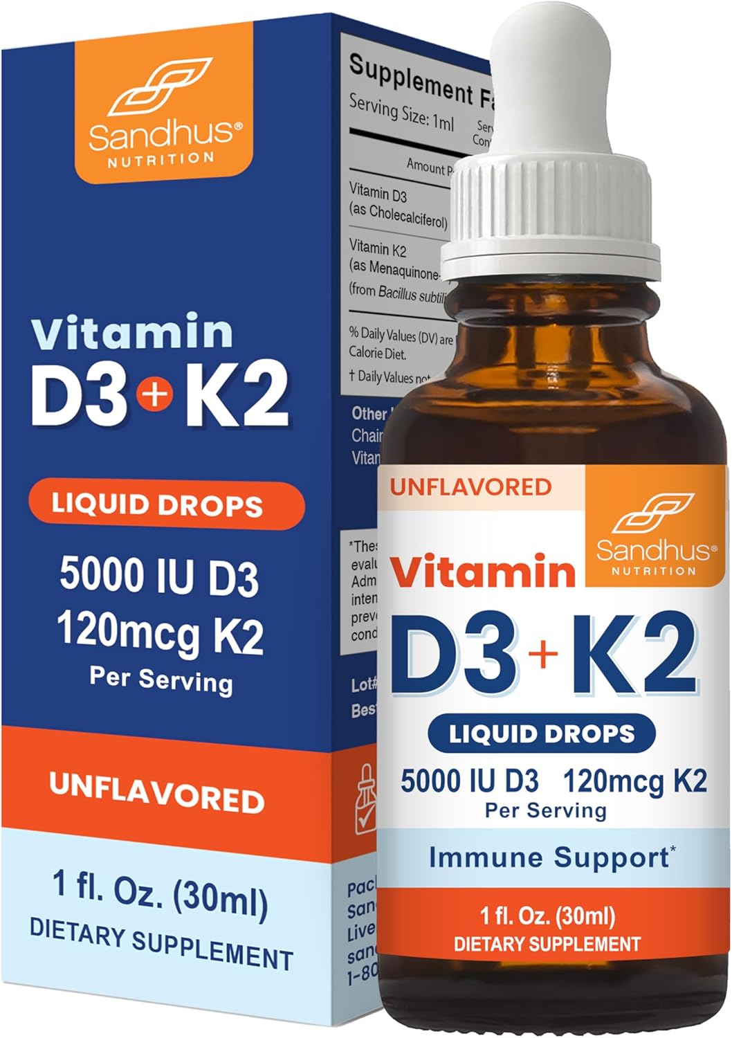 Sandhu's Gotas de vitamina D3 K2 para adultos | 5000 UI D3 líqu...