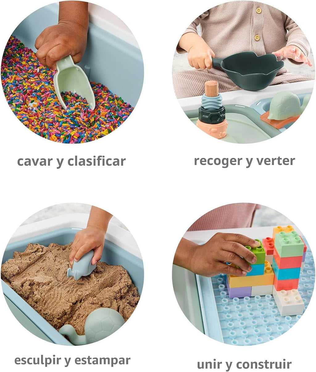 Skip Hop Discoverosity - Mesa sensorial 3 en 1 para niños pequeños con 13 herramientas sensoriales inspiradas en la naturaleza, guía de actividades de 8 páginas, 2 contenedores y 2 tapas convertibles