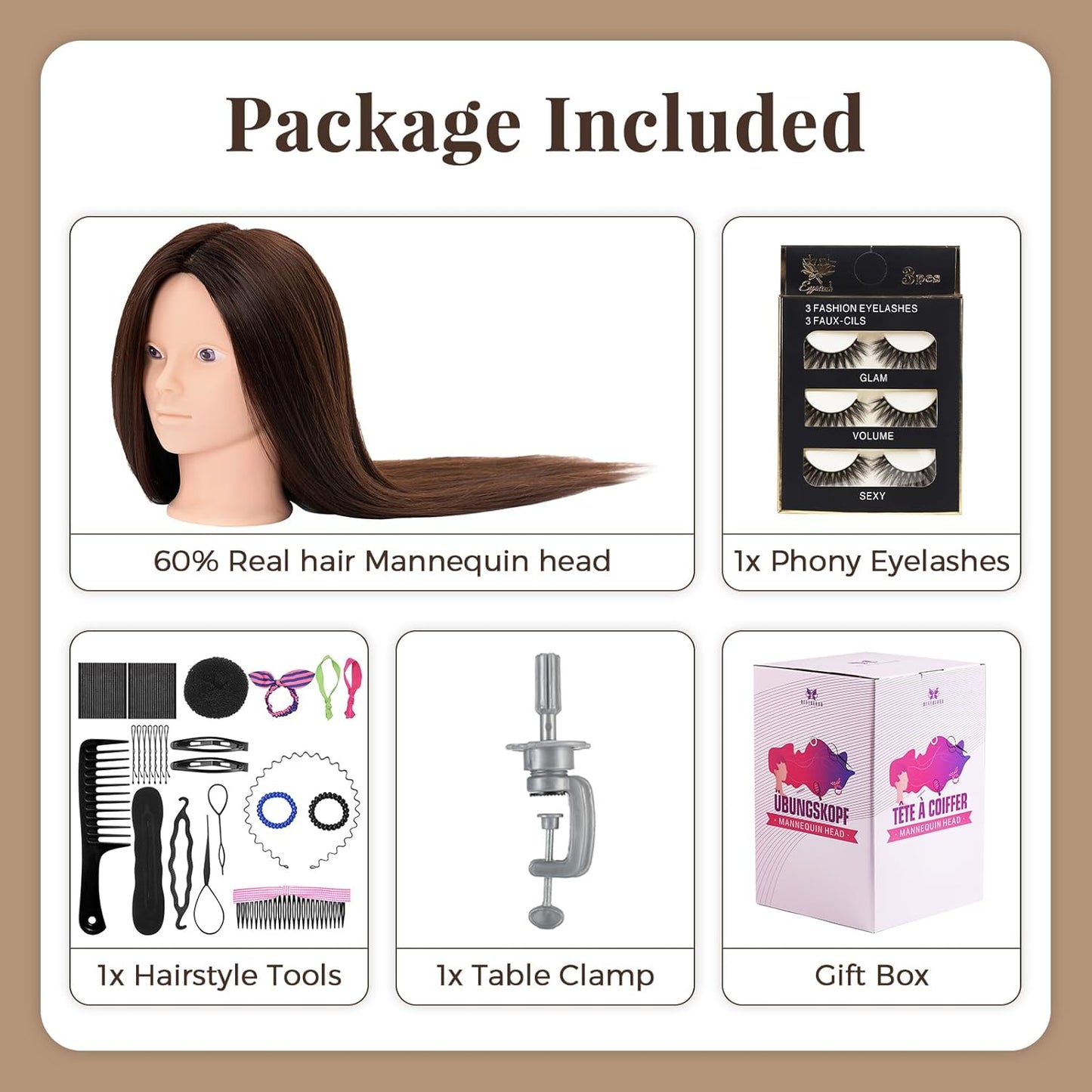 Cabeza de maniquí 80% cabello humano - 71 cm Maniquí de práctica pa...