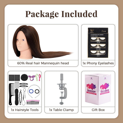 Cabeza de maniquí 80% cabello humano - 71 cm Maniquí de práctica pa...