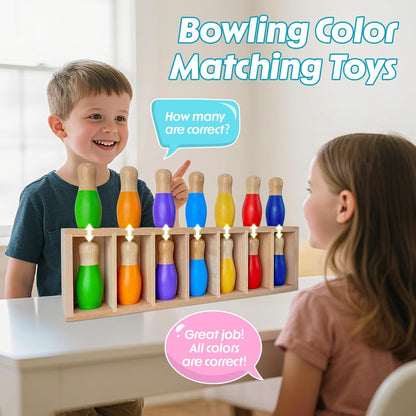pamexin Juegos familiares para niños, juego de bolos de madera a ju...