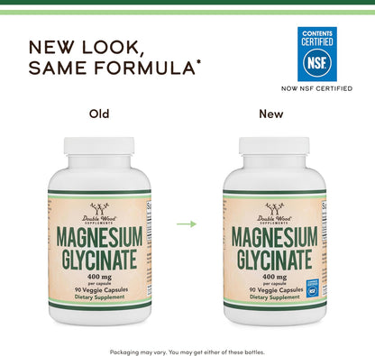 Glicinato de magnesio 400 mg, 90 cápsulas (apto para veganos, proba...