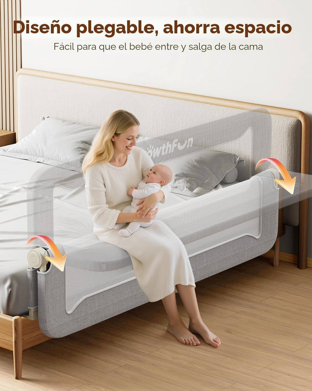 GrowthFun - Riel de cama plegable para niños pequeños, marco y cone...