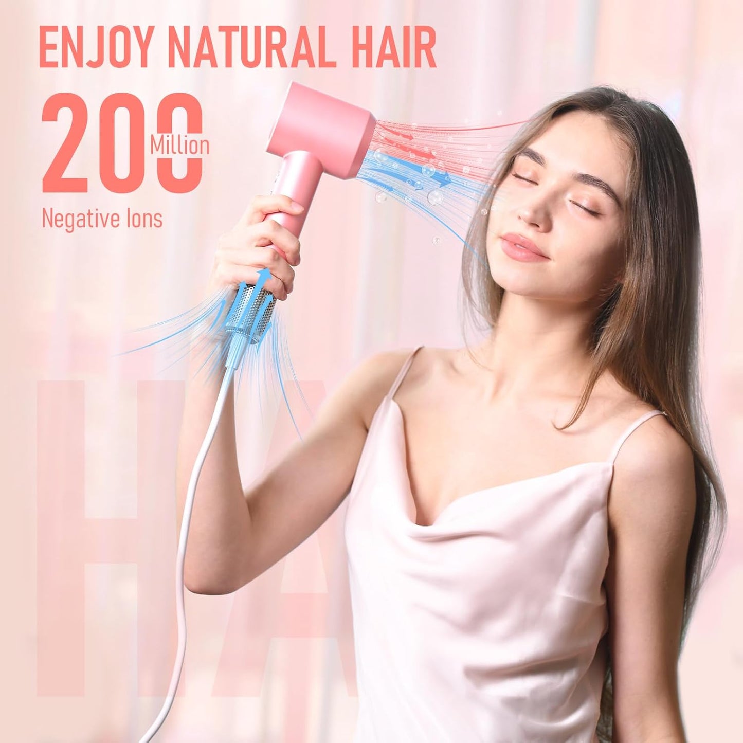 Secador de pelo, secador de pelo de secado rápido de 1800 W con mot...