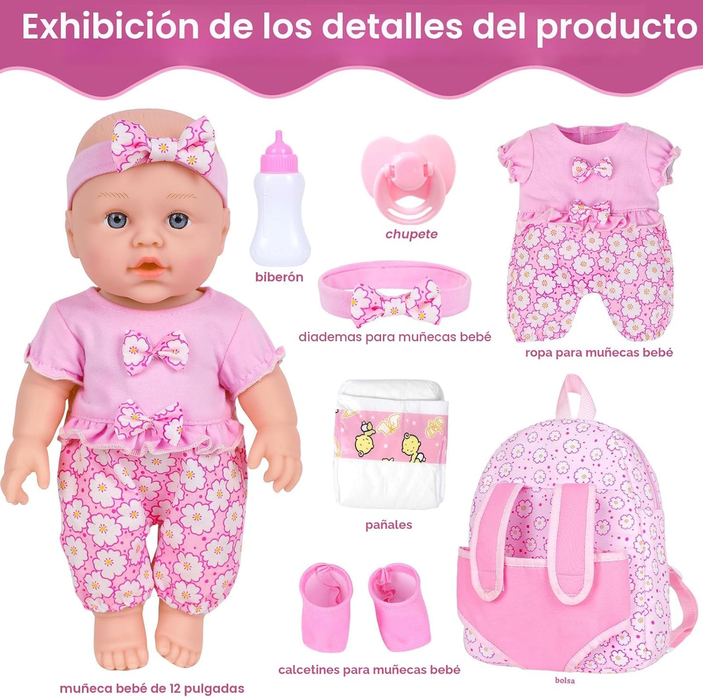 UZIDBTO Muñecas de bebé de 12 pulgadas con mochila para guardar rop...