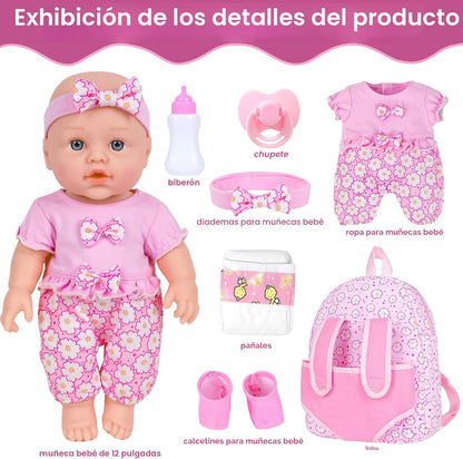 UZIDBTO Muñecas de bebé de 12 pulgadas con mochila para guardar rop...