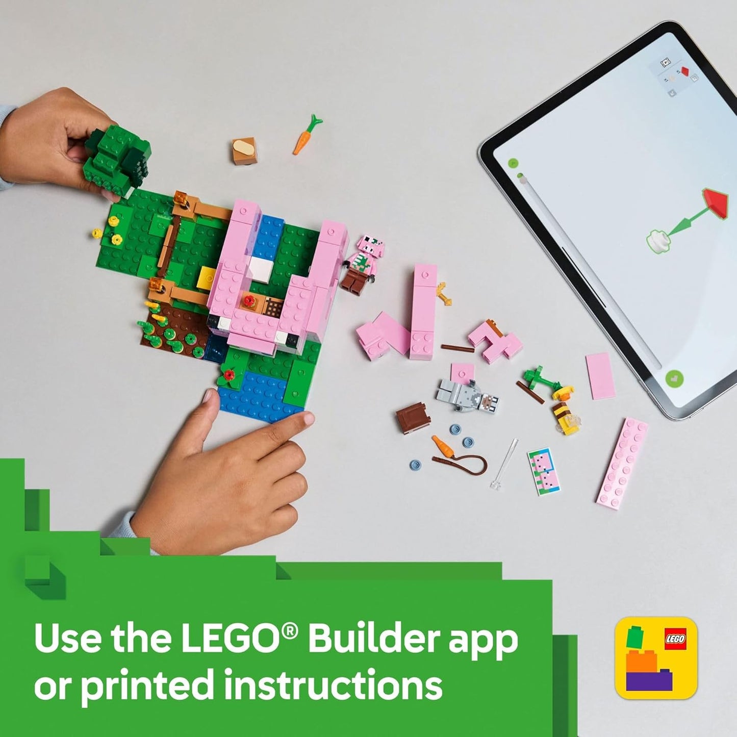 LEGO Minecraft - Figuras de juguete y juego de La Casa del Cerdito Bebé, juguete de construcción de Minecraft para niños, niños y niñas, a partir de 7 años, regalo para cumpleaños, con 2 minifiguras