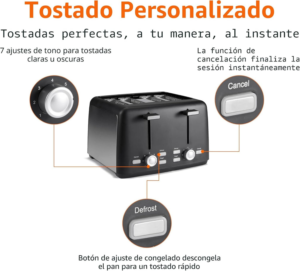 Amazon Basics Tostadora de 4 rebanadas, con 7 ajustes de tostado, r...
