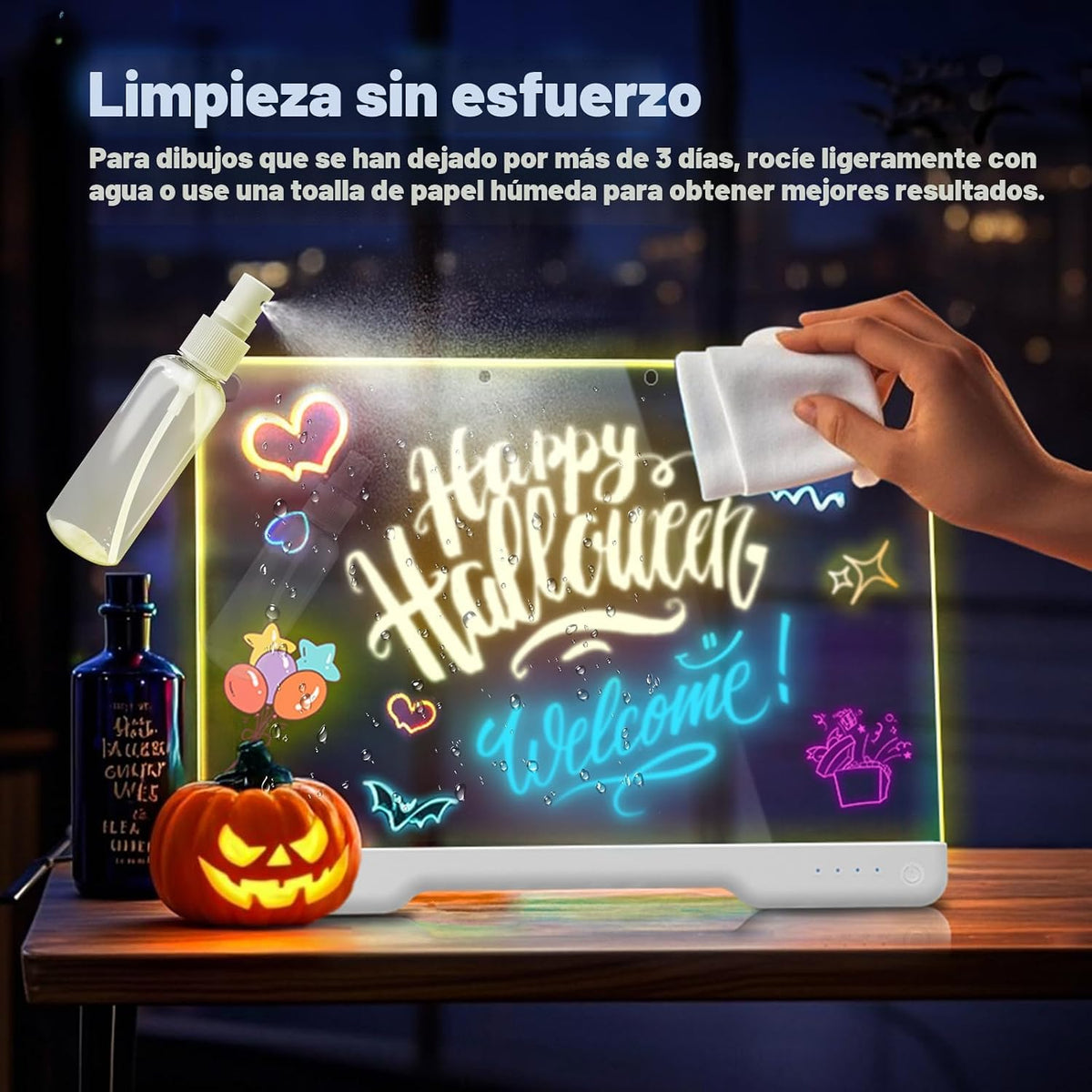 Tablero de notas LED Doodle Glow recargable de 16 pulgadas, 7 modos...