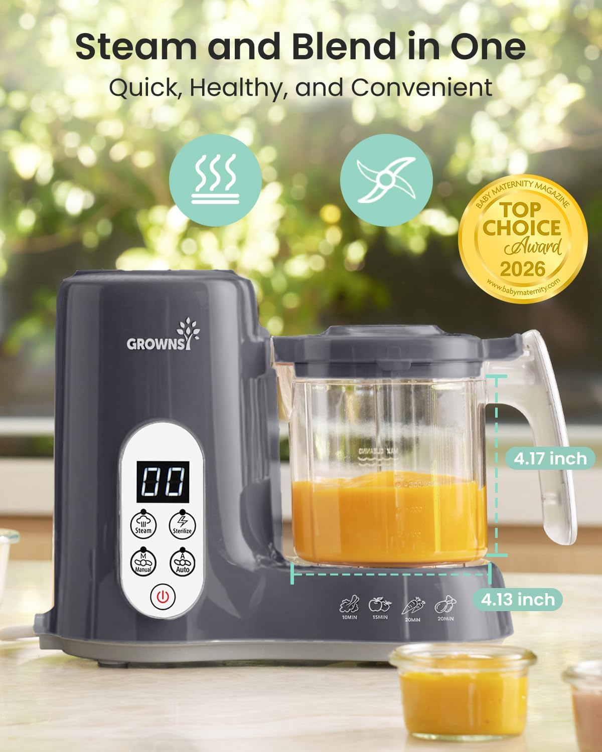 GROWNSY - Licuadora para comida de bebé con canasta de vapor, proce...