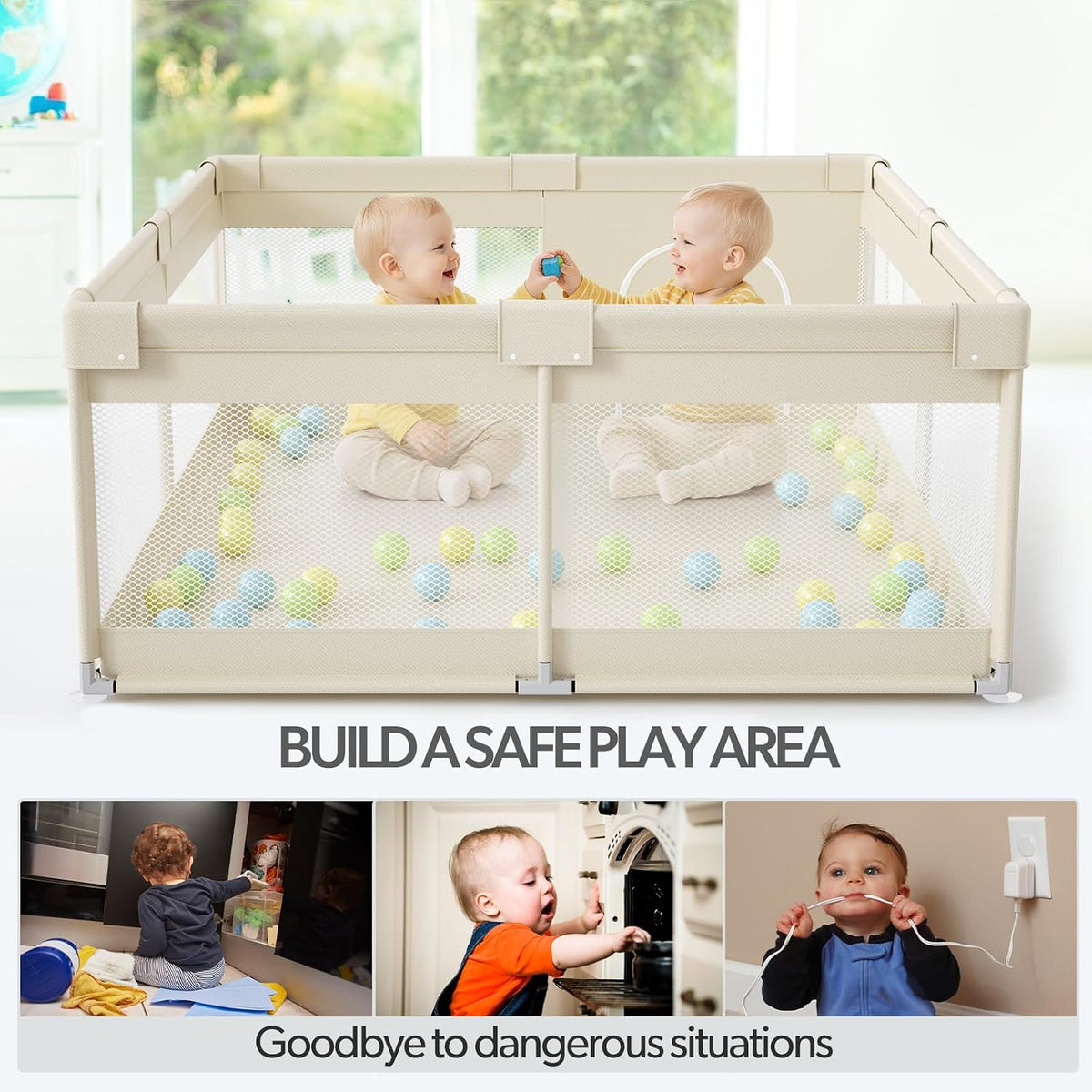 Fodoss - Corralito para bebés y niños pequeños, 59 x 69 pulgadas, c...