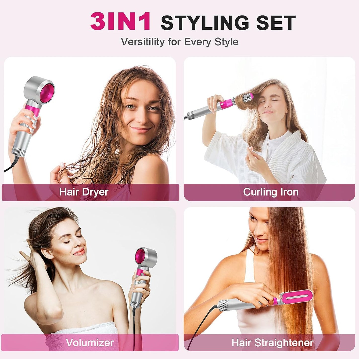 Juego de cepillos para secador, Air Sculpt 3 en 1 cepillo de aire caliente secador - Estilizador de peinado de salón para rizar, dar volumen y alisar con 3 cabezales intercambiables, cabello elegante