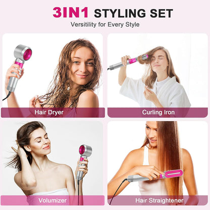 Juego de cepillos para secador, Air Sculpt 3 en 1 cepillo de aire caliente secador - Estilizador de peinado de salón para rizar, dar volumen y alisar con 3 cabezales intercambiables, cabello elegante