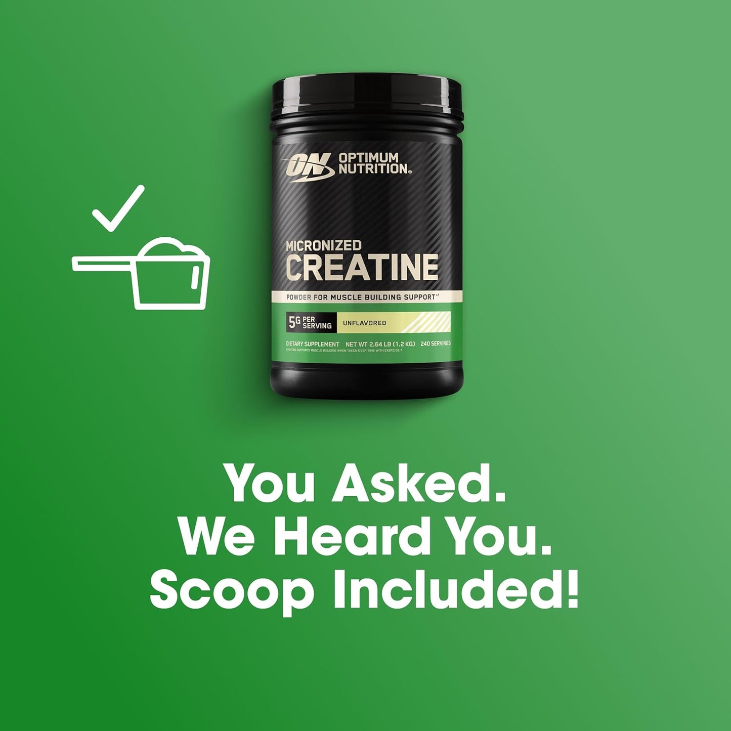 Optimum Nutrition Creatina Micronizada Monohidrato en polvo, sin sa...