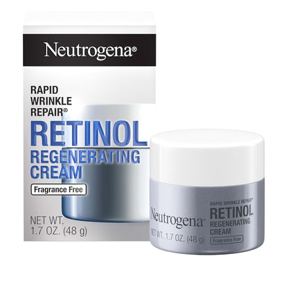 Neutrogena - Crema facial regeneradora de retinol y ácido hialurónico para reparación rápida de arrugas y crema hidratante para el cuello antiarrugas, con ácido hialurónico y retinol, 1.7 onzas