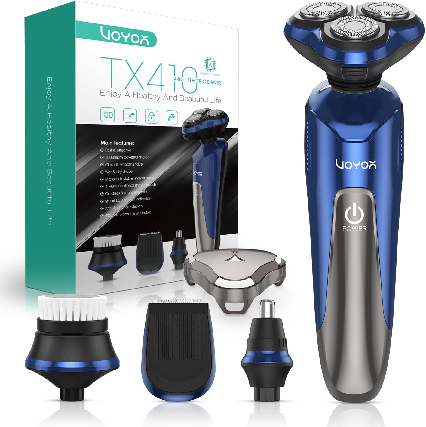 VOYOR Maquinilla de afeitar eléctrica para hombres, afeitadoras ina...